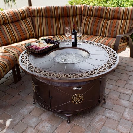 Hiland Outdoor Round Aluminum Propane Fire Pit with Scroll Design F-1201-FPT
